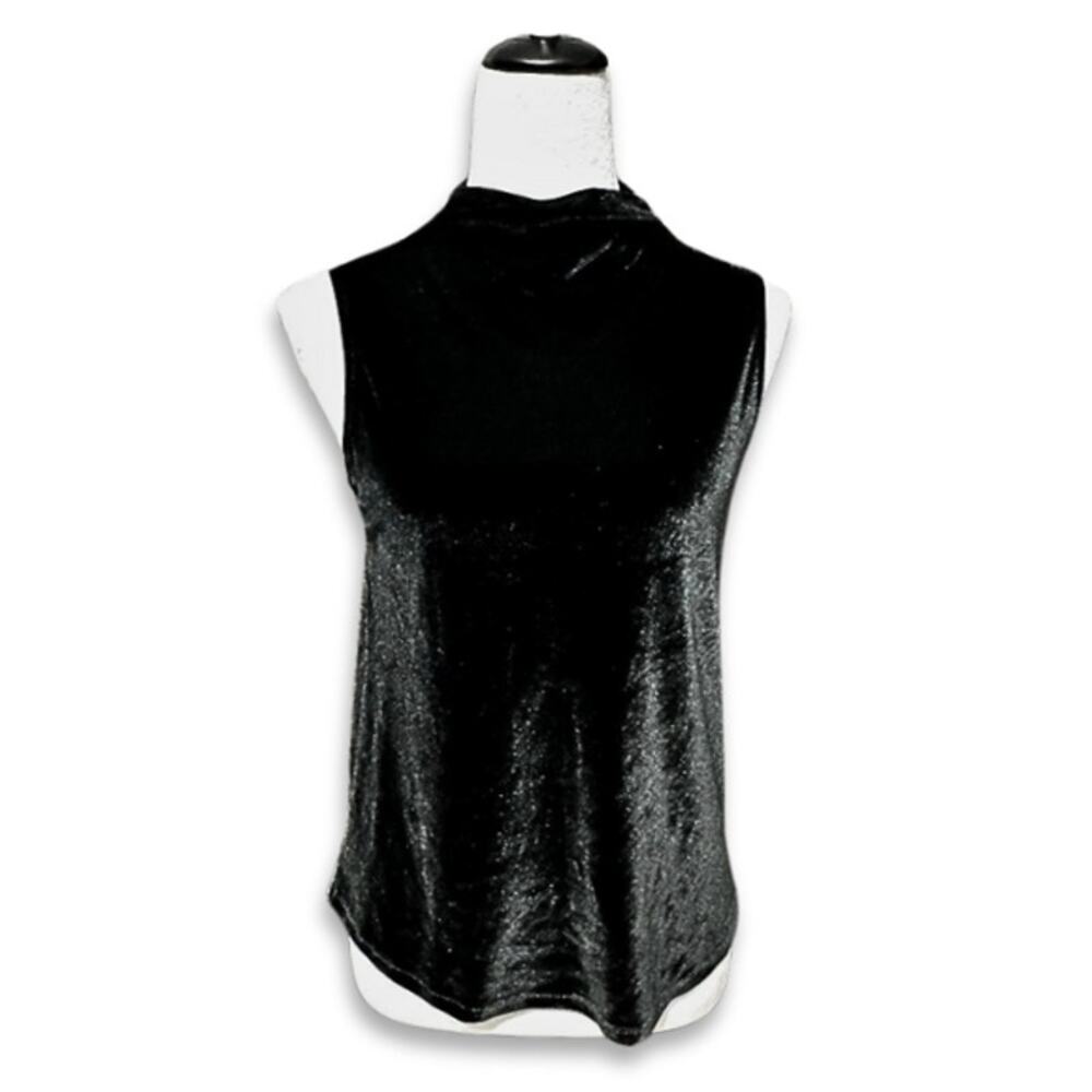 Express Tank Top Velvet Material Mock Neck Sleeveless Design Black Women's XS